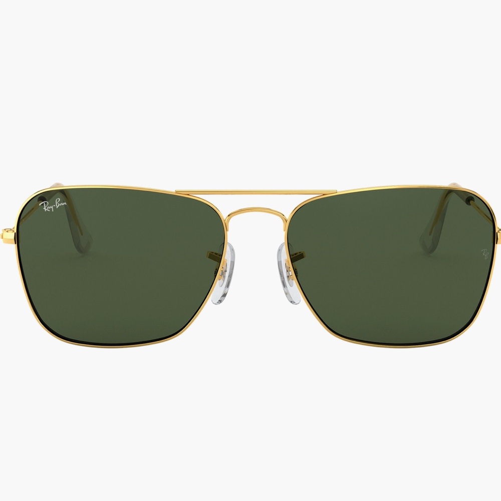 Ray-Ban Caravan Gold Frame Sunglasses with Dark Green Lenses